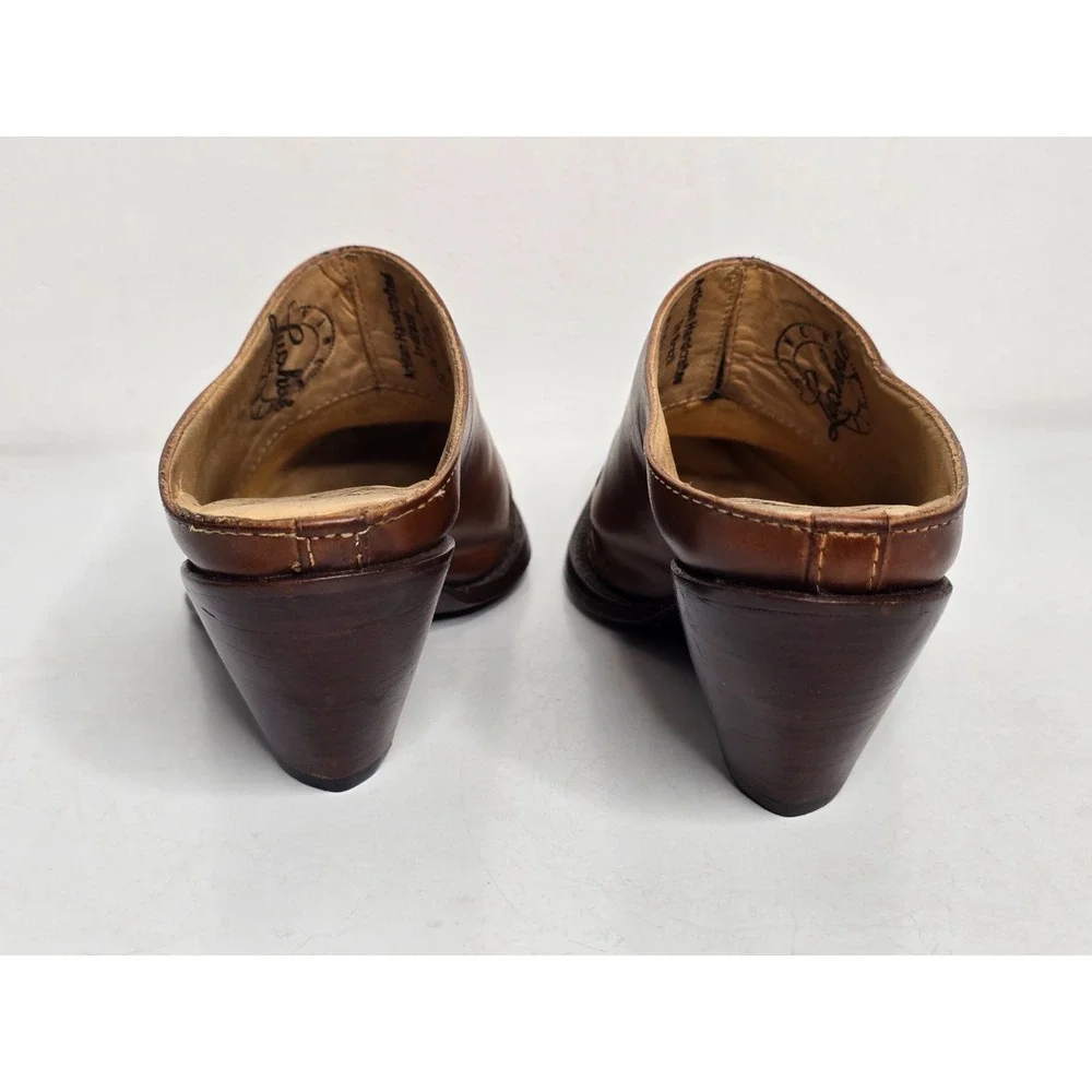 Vintage Lucchese Mules Boots Women's 7.5 B Western Slip On Slide Honey Brown